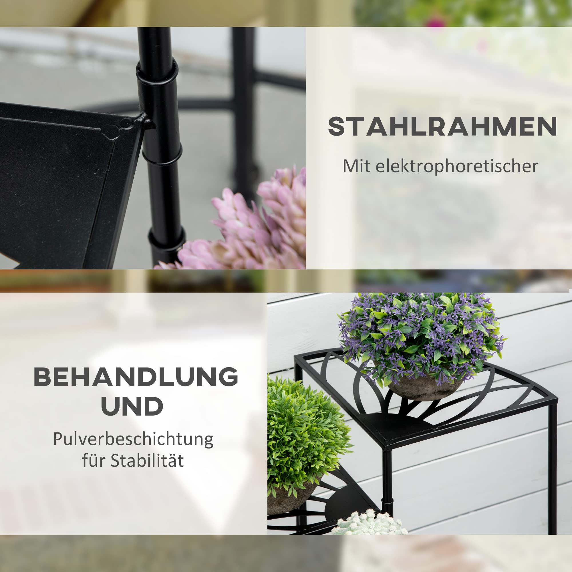 Outsunny Plantenrek Plantenstandaard Bloementrap Met Vier Treden Massief Hout Verkoold~103j82680eg01
