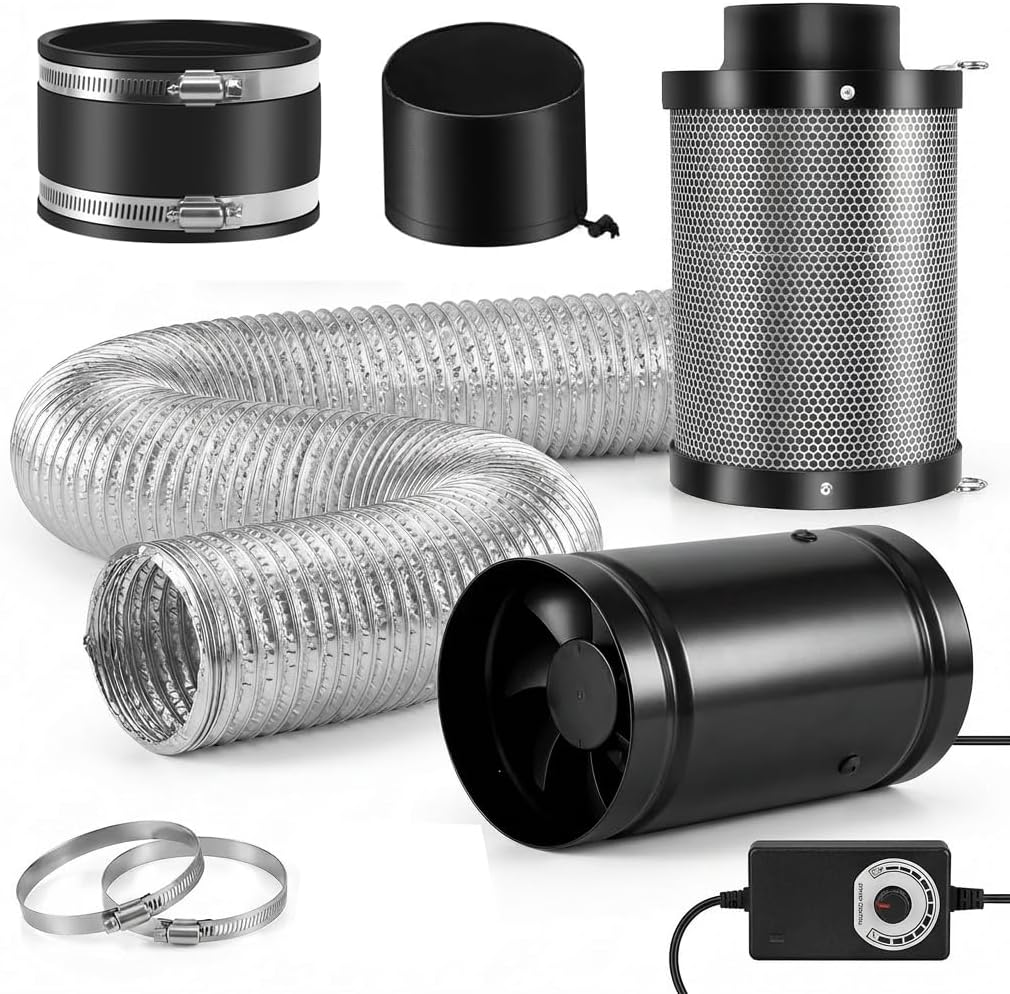 ATOUR 4" Air Filtration Kit, 180 CFM Inline Duct Fan with Speed Controller, Carbon Filter & Ducting Ventilation System for Heating Cooling Booster, Grow Tents, Hydroponics
