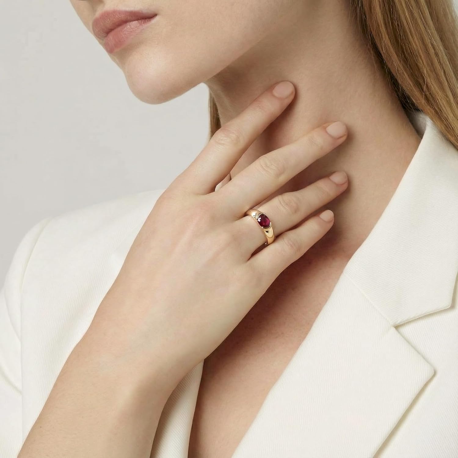 Women’s Ring 18K Gold Vermeil on 925 Sterling Silver with Oval Gemstone and Comfort Fit Band, durable, elegant, and perfect for everyday wear, (Yellow)