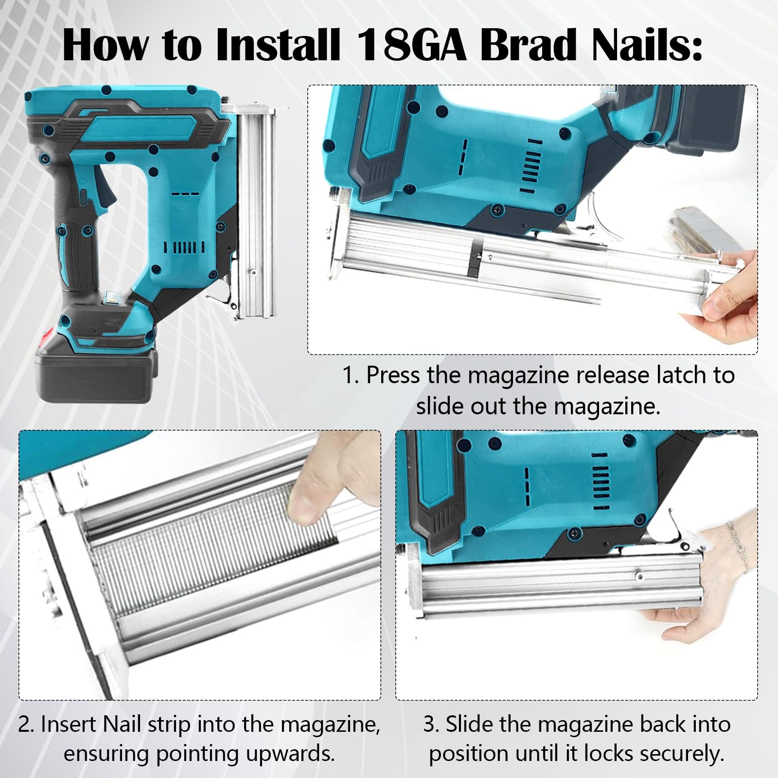 Upgrade Pistola sparachiodi senza fili 900W compatibile con batteria Makita 21V, set di utensili con 2 batterie da 21V e caricabatteria, doppia protezione