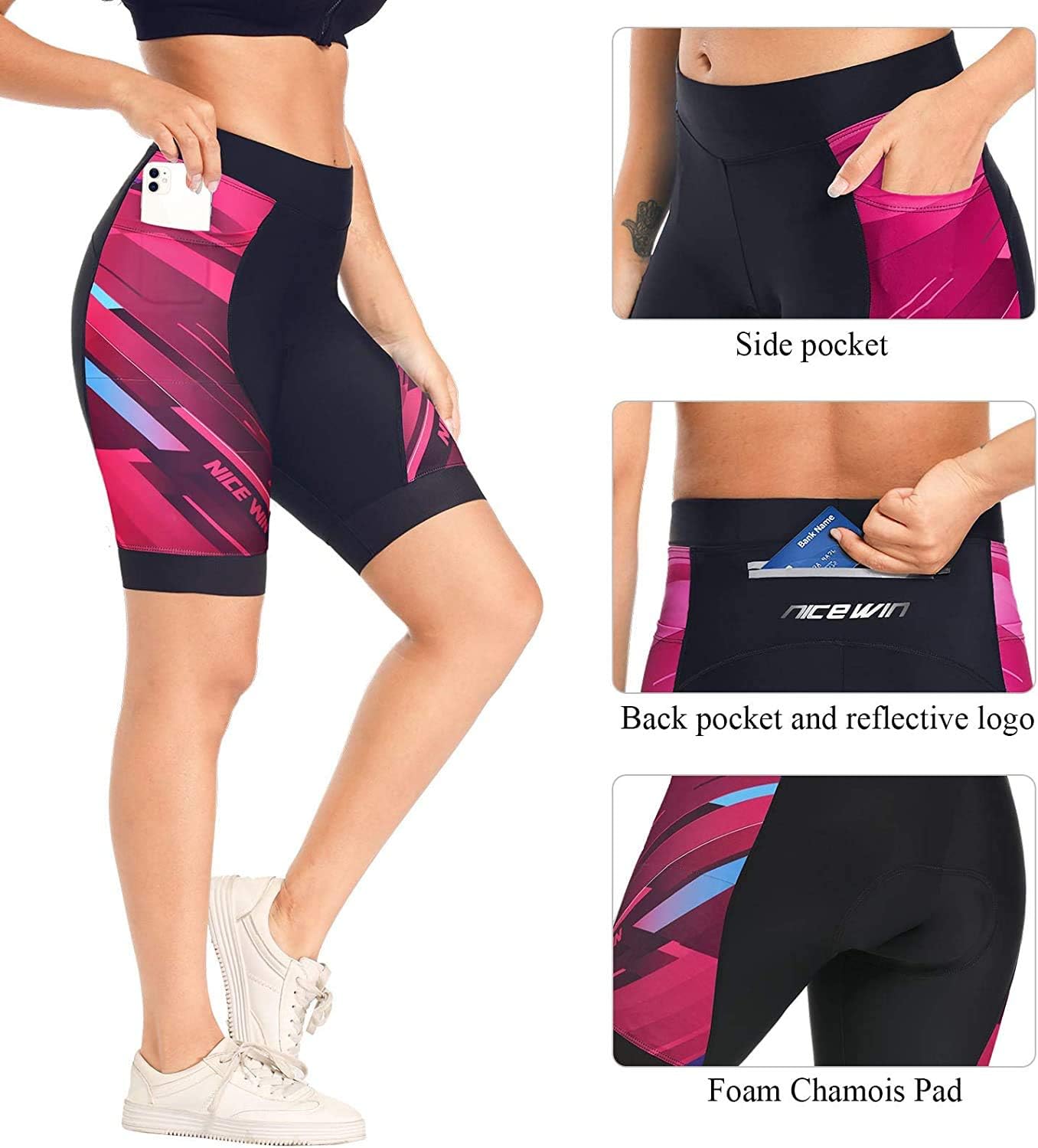 Womens Bike Shorts 4D Gel Pading Cycling Spinning Biker Bicycle Short with Pockets Wide Waistband - Image 3