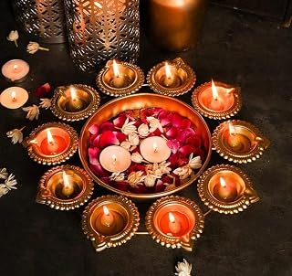 JR Handicrafts World Decorative Metal Diya Traditional Lotus Urli Tealight Holder Golden Bowl for Floating Flowers and Tea... Price In India