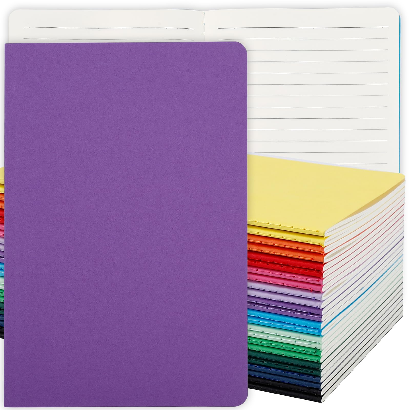 Confezione da 24 quaderni a righe, piccoli diari a righe, formato A5, 14 x 21,1 cm, 60 pagine/30 fogli, diari di viaggio per scrivere forniture per ufficio (12 colori)