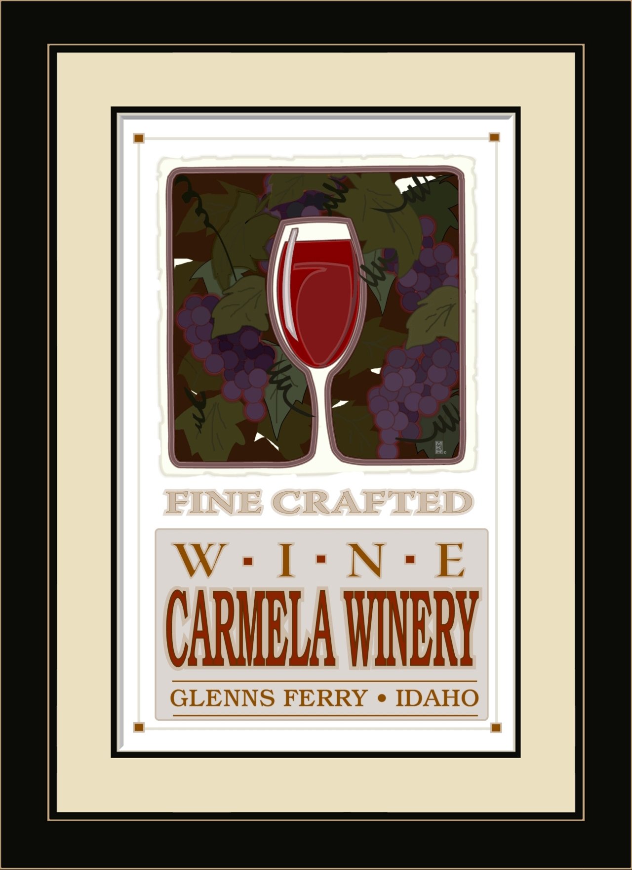 Northwest Art Mall Carmela Winery Fine Wine Glass Framed Wall Art by Mike Rangner, 13 by 16-Inch