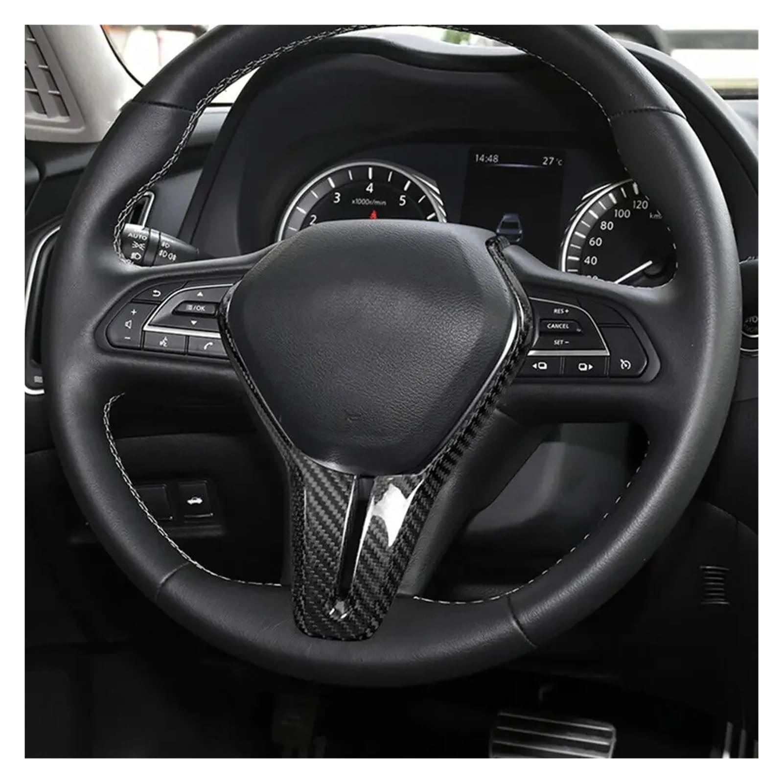 Dla Infiniti, dla Q50 Q50L Q60 2018-2022, prawdziwe włókno węglowe wnętrze samochodu tapicerka ramy kierownicy pokrywa środkowa naklejka panelowa Decor Naklejka na kierownicę samochodu(Carb