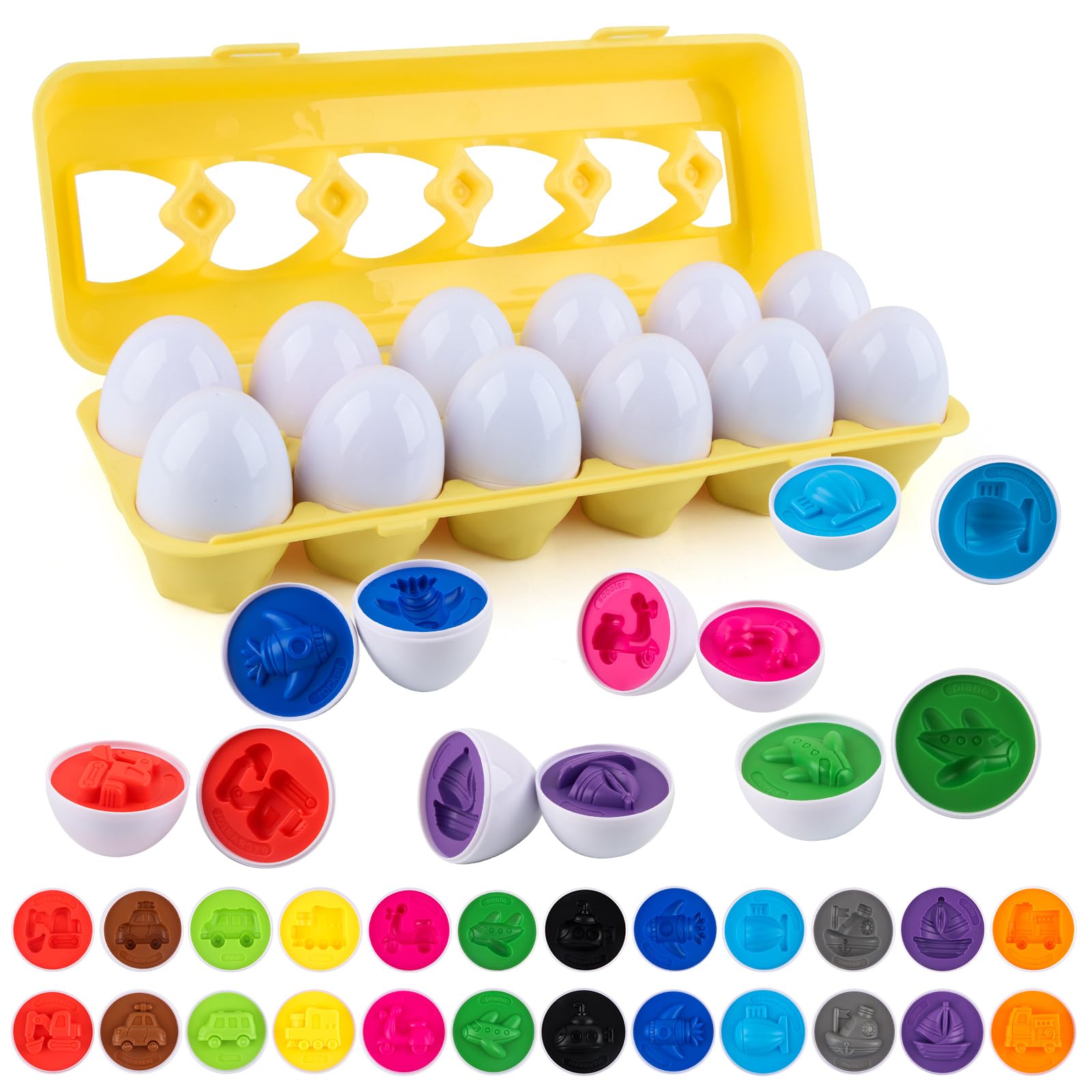 Juguete Huevos Encajables, dellyy Juego de Huevos Niños, Juego de Clasificación Montessori, Huevos Juguetes Niños, Clasificación de Colores y Formas, Montessori Regalos para Niños y Niñas