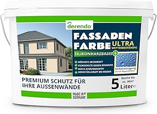 derendo Silikonharz Fassadenfarbe beige mit ULTRA Wetterschutz, 5l, Abperleffekt wie beim Lotus Blatt, inkl. Schutz vor Verunreinigungen durch hochwertige Silikonharz-Beschichtung, (Cremebeige 5-31)