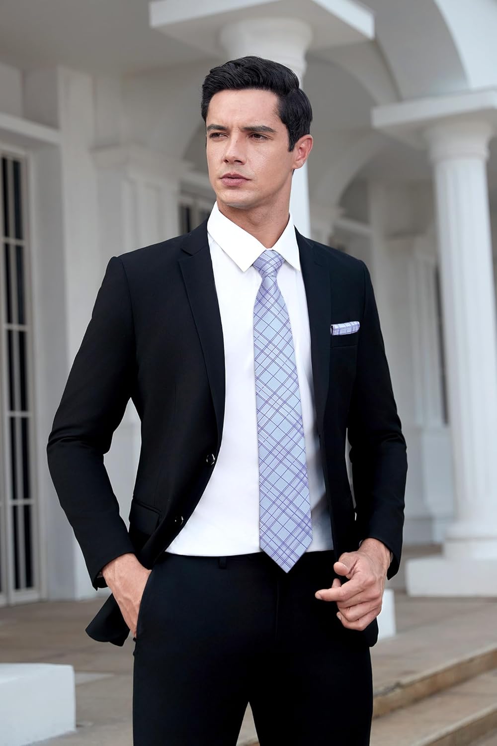 HISDERN Mens Tie Set Stripe Plaid Ties with Pocket Square Cufflinks Formal Business Silk Necktie Handkerchief for Men - Image 3