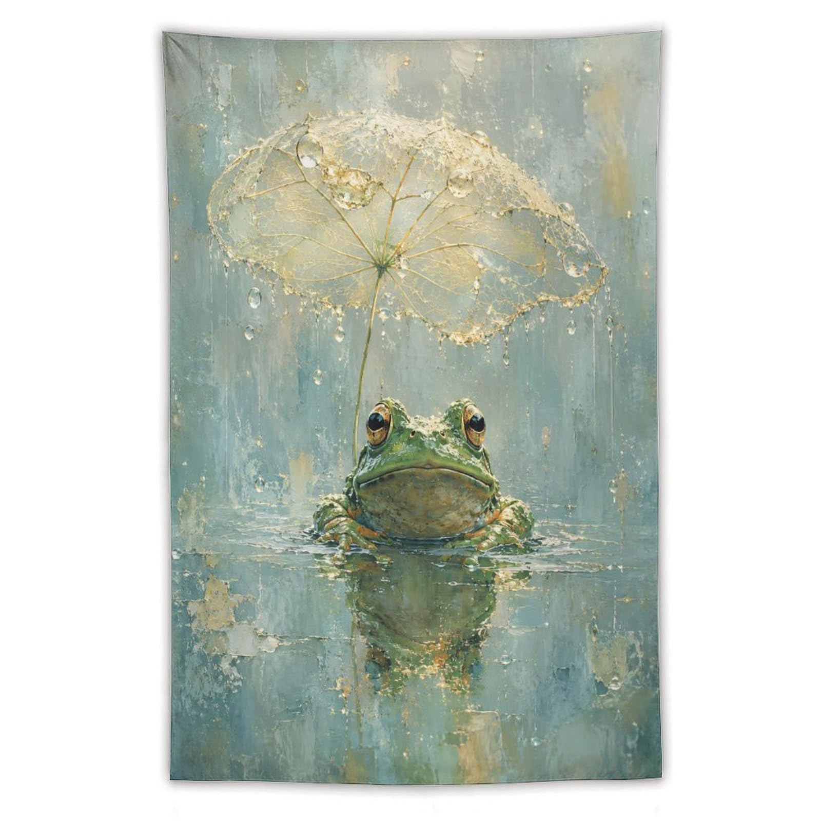 H3B8U2Y5 Watercolor Umbrella Frog Wall Tapestry, Lotus Leaf Shelter