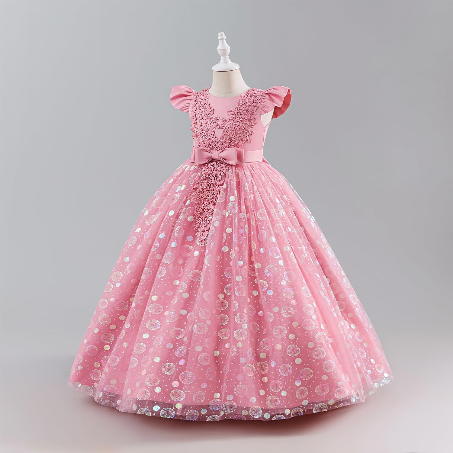 Flower Girl Formal Wedding Dress Floral Lace Shiny Bubble Tulle Pageant Easter Outfits Junior Bridesmaid Ball Gown