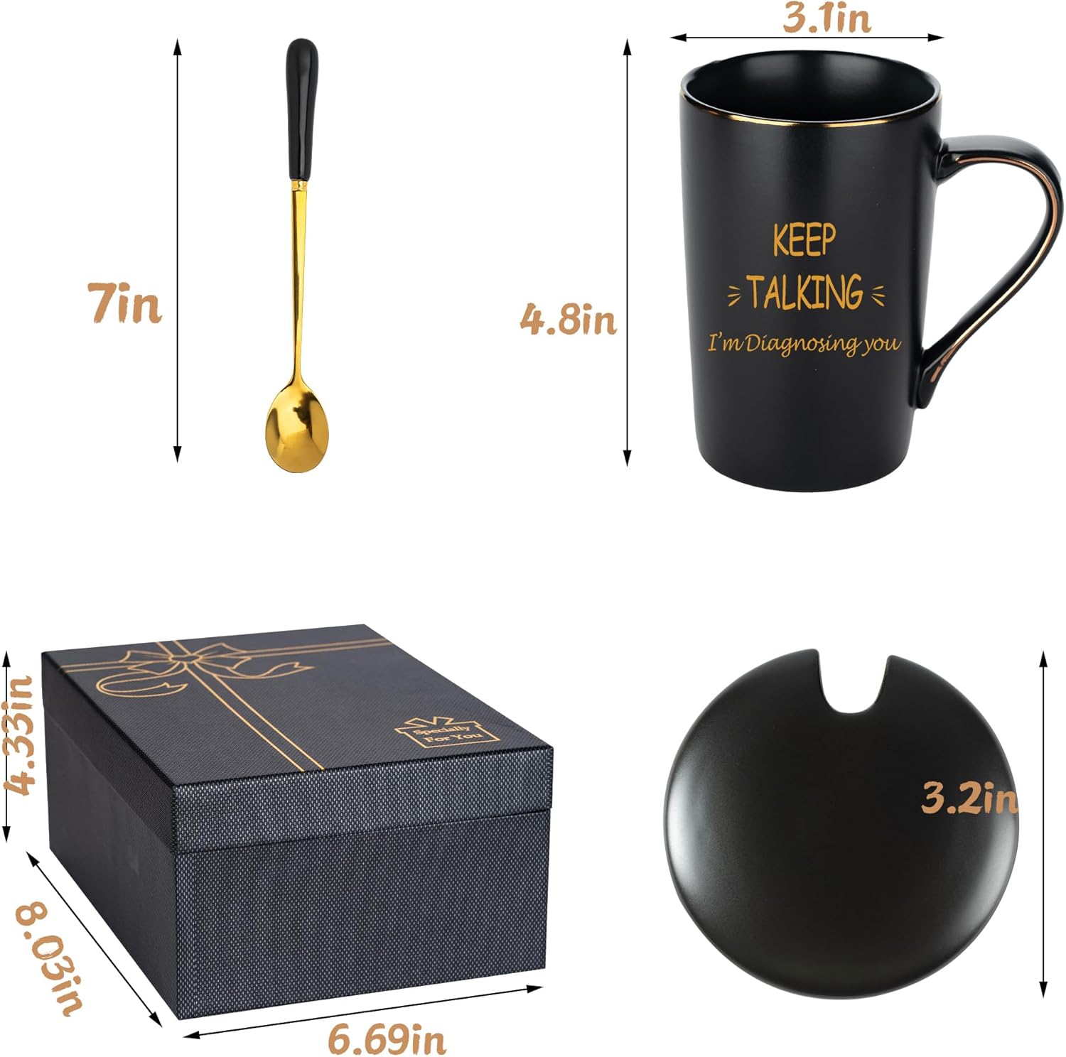 Psychology Gifts, Keep Talking I'm Diagnosing You Mug, Social Worker Gift Mental Health for Women Men, Psychologists Psychiatrists Gifts, 14 Oz Black with Gift Box Lid and Spoon - Image 6
