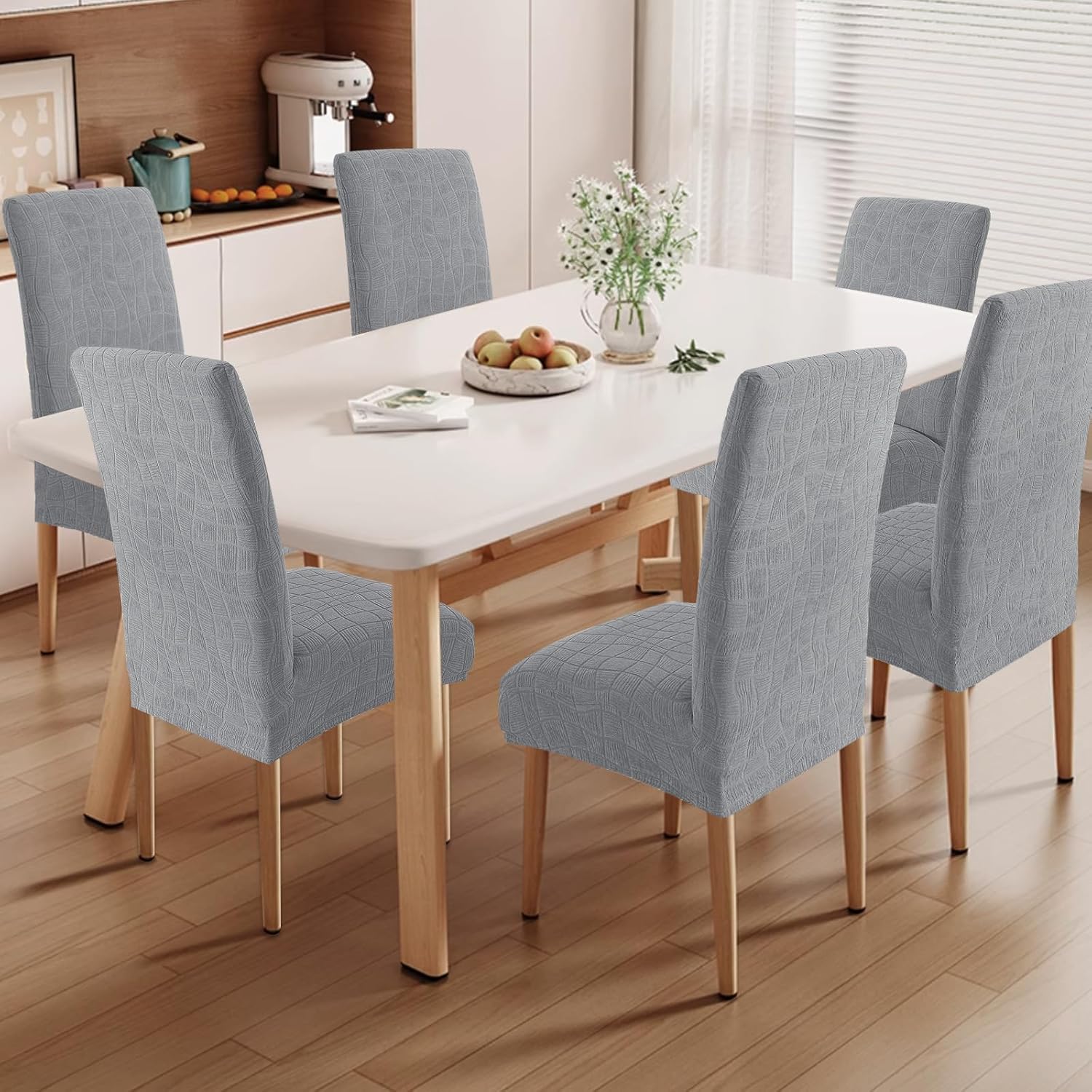 SYSLOON 100% Waterproof Chair Covers for Dining Chairs, Stretch Chair Covers Set of 4, Parson Chair Slipcovers Removable Washable Kitchen Chairs Seat Covers,Light Gray
