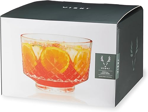 Vista 10 de Viski Admiral Crystal Punch Bowl – Tazón de cristal estilo vintage para fiestas – Vajilla para cócteles, apto para lavavajillas, 2.5 galones, 320