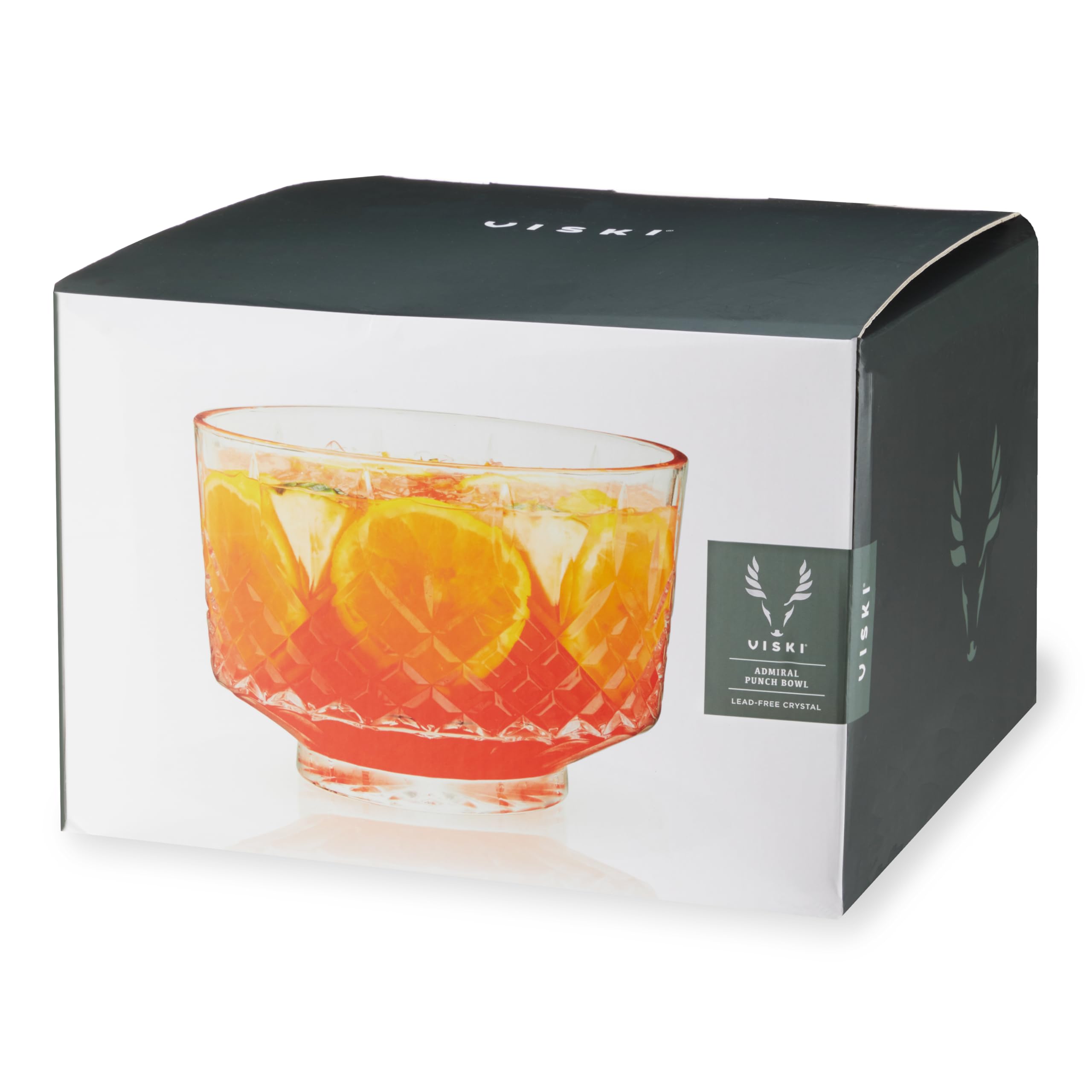 Viski 11019 Admiral Crystal Bowle aus Glas im Vintage-Stil, für Partys, Serviergeschirr für Cocktails, spülmaschinenfest, 2,5 Liter, 1 Stück, transparent