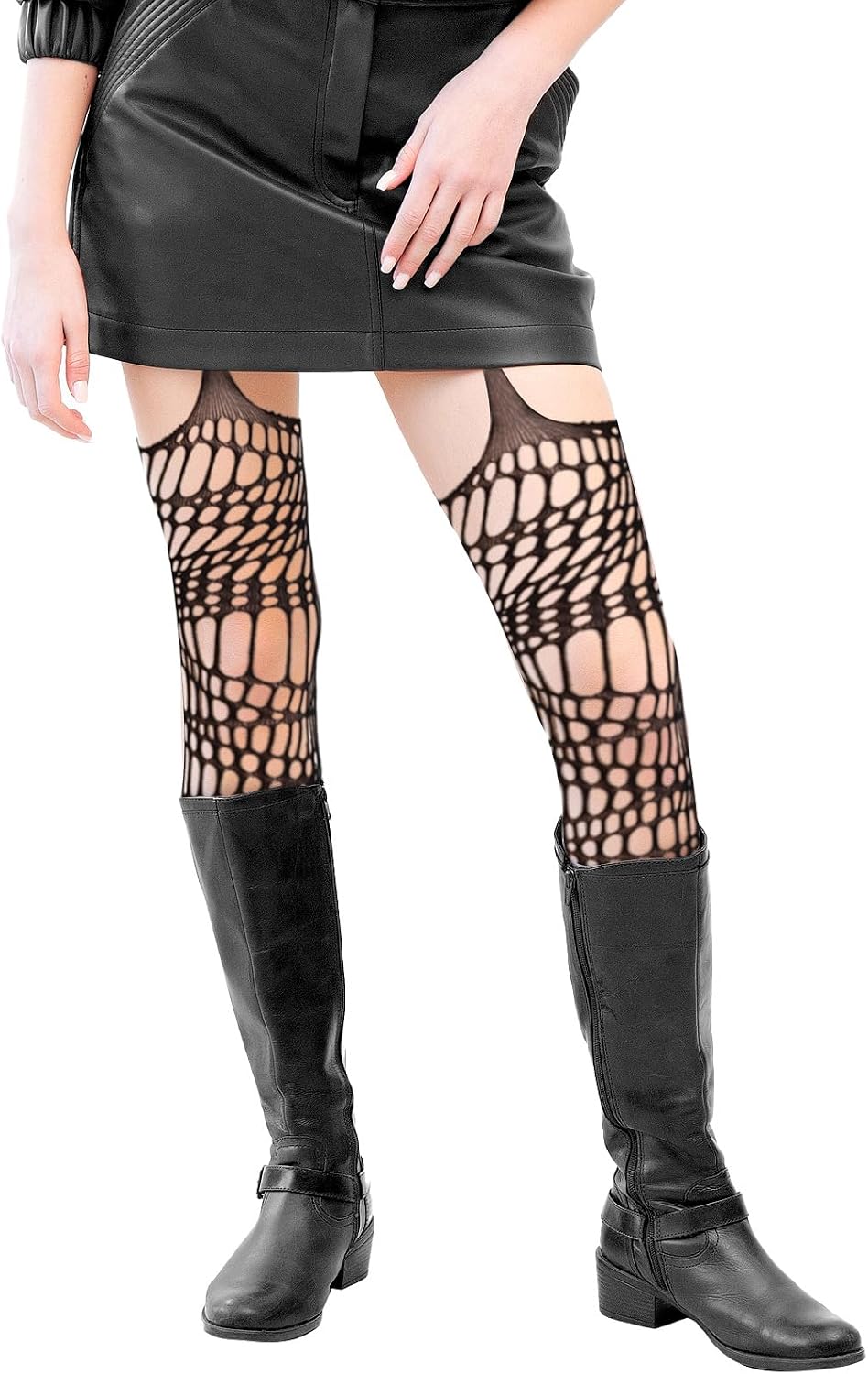Lusofie 2 Pack Goth Tight Black Ripped Tights for Women Halloween Garter Tights Y2K Elastic Goth Fishnets Rave Fishnet Leggings for Punk Ripped Stockings Garter Stockings Suspender Pantyhose