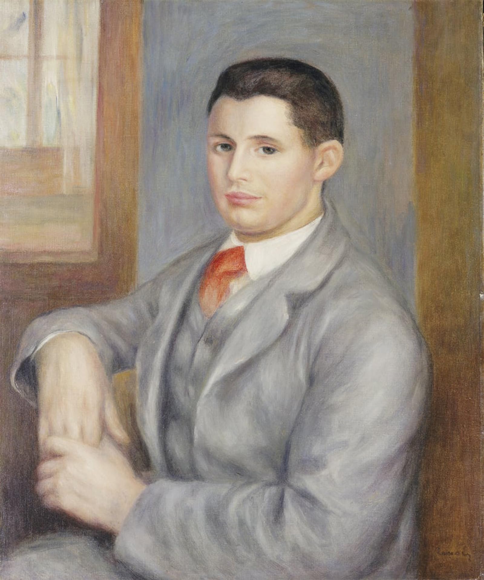 SERENDIPITP Abstract Painting Mural Print Picture Wall Decor Painting Young Man with a Red Tie by Pierre Auguste Renoir Vintage Wall Artwork for Home Decor 60x90cm