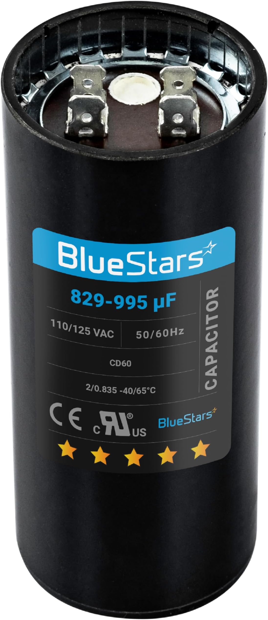 [UL Certified] BlueStars 829-995 uF MFD 110-125 VAC ±20% Round Motor Start Capacitor 50/60 Hz AC Electric Motor Applications - Replaces 6FLL8 PMJ829 CAP-829-110 CON-829-110