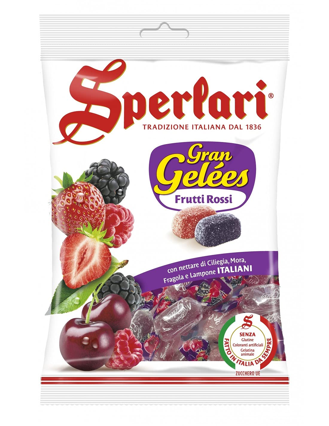 Sperlari - Verschiedene Gran Gelèes-Bonbons mit roten Früchten, intensiver Fruchtgeschmack: Kirsche, Brombeere, Himbeere und Walderdbeere - 18 Beutel mit 175 g