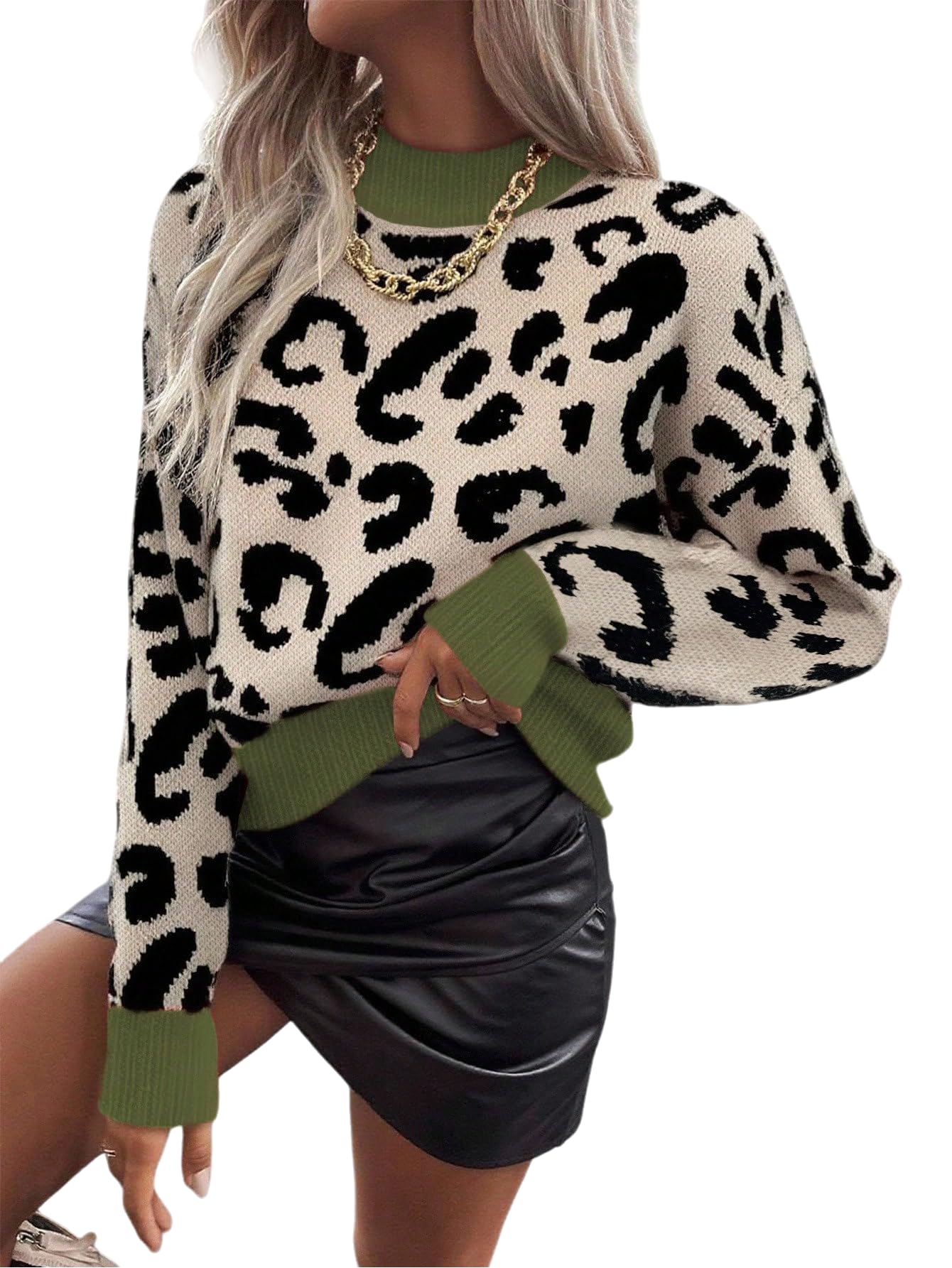 siskin Trendy Leopard Print Top Fall Tops for Women Cute Winter Mock Neck Leopard Sweater Daily Wear-picture-18