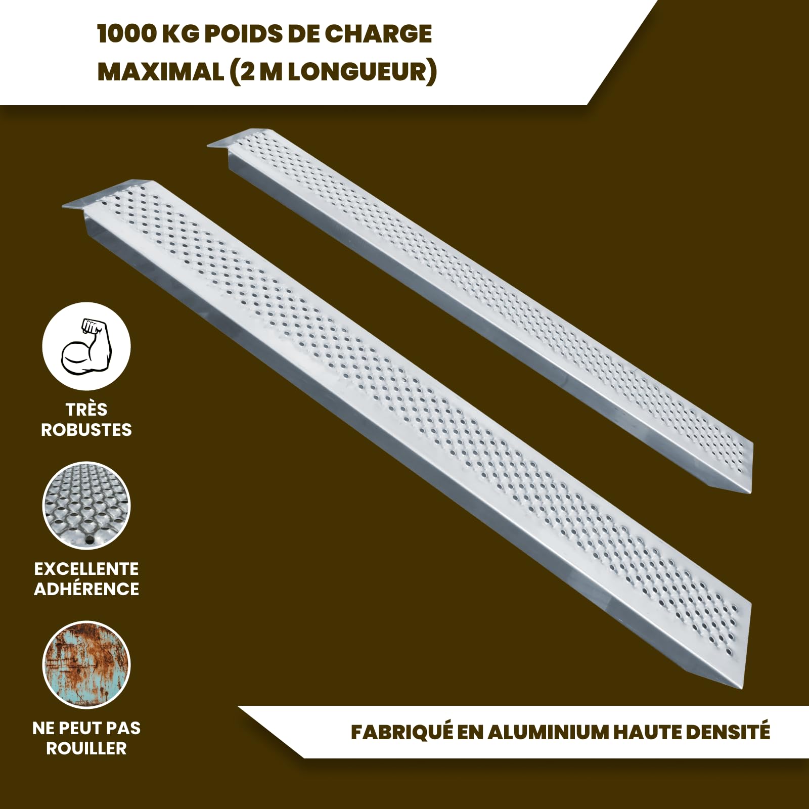 Rampes de Chargement 200cm Robustes Tracteur Moto Remorque Aluminium jusqu'à 1000kg LR7H