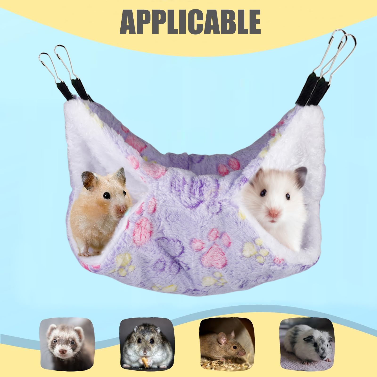 Lot de 4 hamacs pour cochons d'Inde : hamac double couche pour rats et cochons d'Inde Accessoires suspendus pour furets rats cochon d'Inde perroquet Hamster