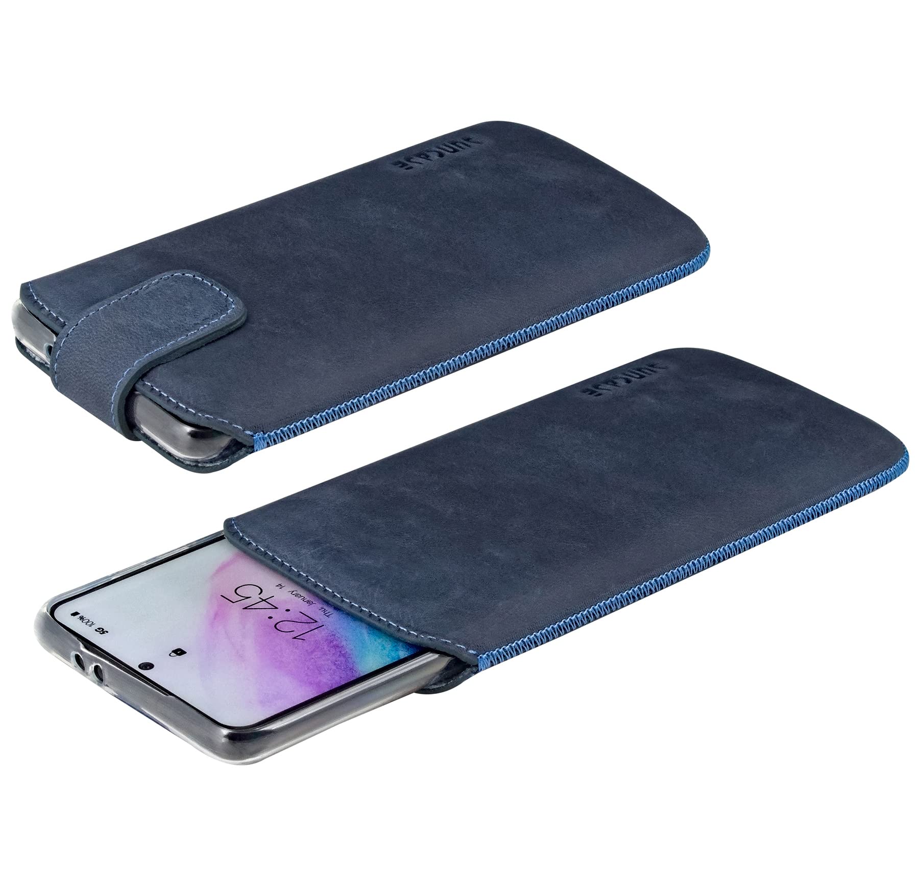 Suncase ECHT Ledertasche Leder Etui kompatibel mit Google Pixel 10/10 Pro 5G Hülle Innenmaße: ca. 154 x 79 x 10 mm (passend nur mit Silikon/Case/Bumper) in Pebble-Blue