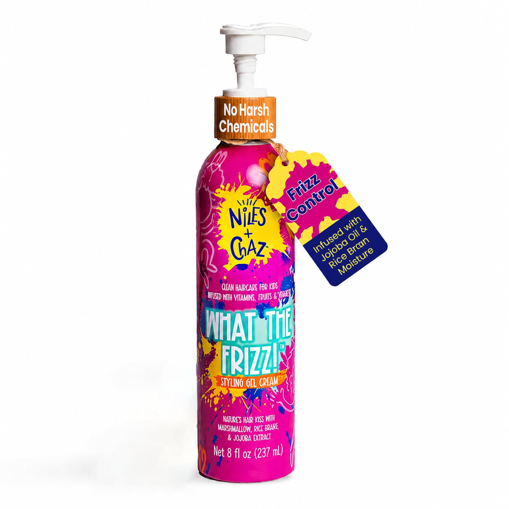 Niles and Chaz What the Frizz! Styling Gel Cream - Kids Curl Cream, Frizz Control, Hydrated & Defined Curls - Paraben, Sulfate, Silicone Free - Curly, Coily, Wavy Hair Products for Kids (8 fl Oz) 8 Fl Oz (Pack of 1)