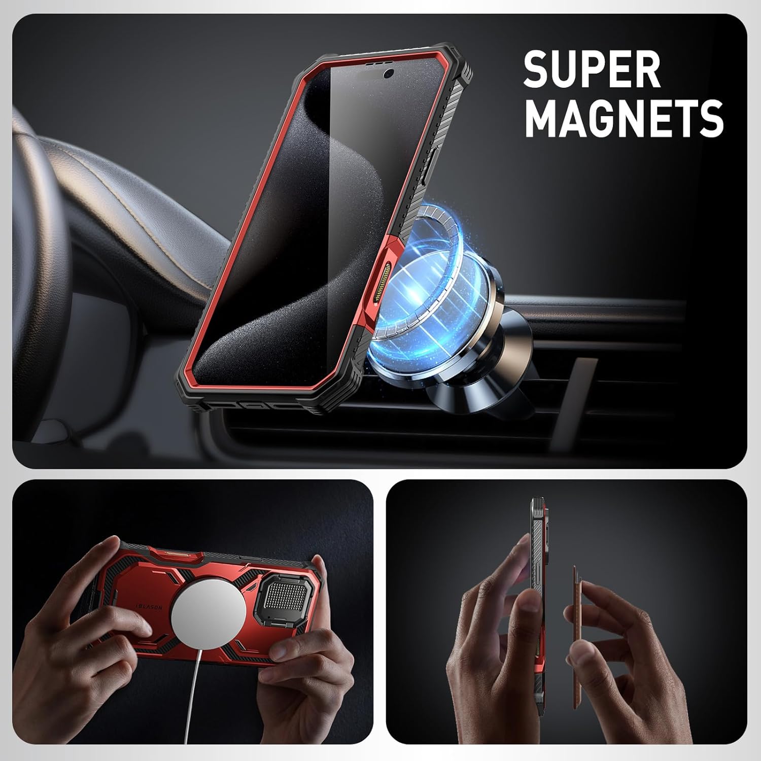 i-Blason Armorbox for iPhone 16 Pro Max Case MagSafe [Camera Control Button Cover] [Camera Cover Stand] [Military Protection] Full-Body Magnetic Phone Case with Built-in Screen Protector, Red - Image 9