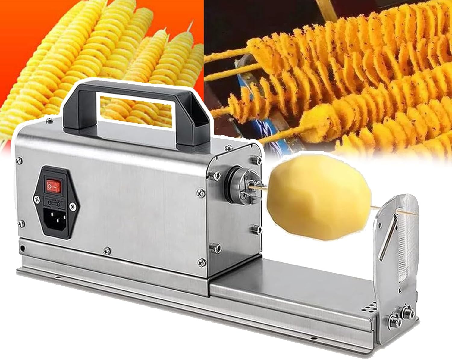 40W Electric Potato Slicer, Stainless Steel Potato Tower Slicer, 3-in-1 Electric Potato Slicer with 3 Types of Blades