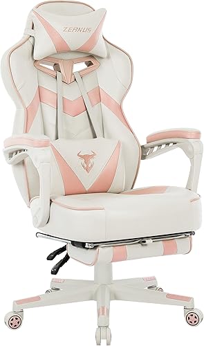 Miniatura 1 de Zeanus Silla de juegos rosa para niñas, sillas de juegos de respaldo alto para adultos, silla reclinable de computadora con reposapiés, silla