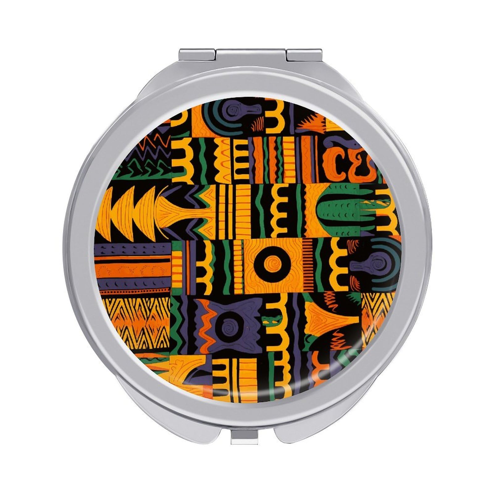 VstaDank African Ethnic Pattern1 Compact Mirror for Purses Round Fashion Travel Makeup Mirror 2X /1x Magnifying Double Sides Mini Mirrors Portable Pocket Mirrors for Handbag Purse Women Gift