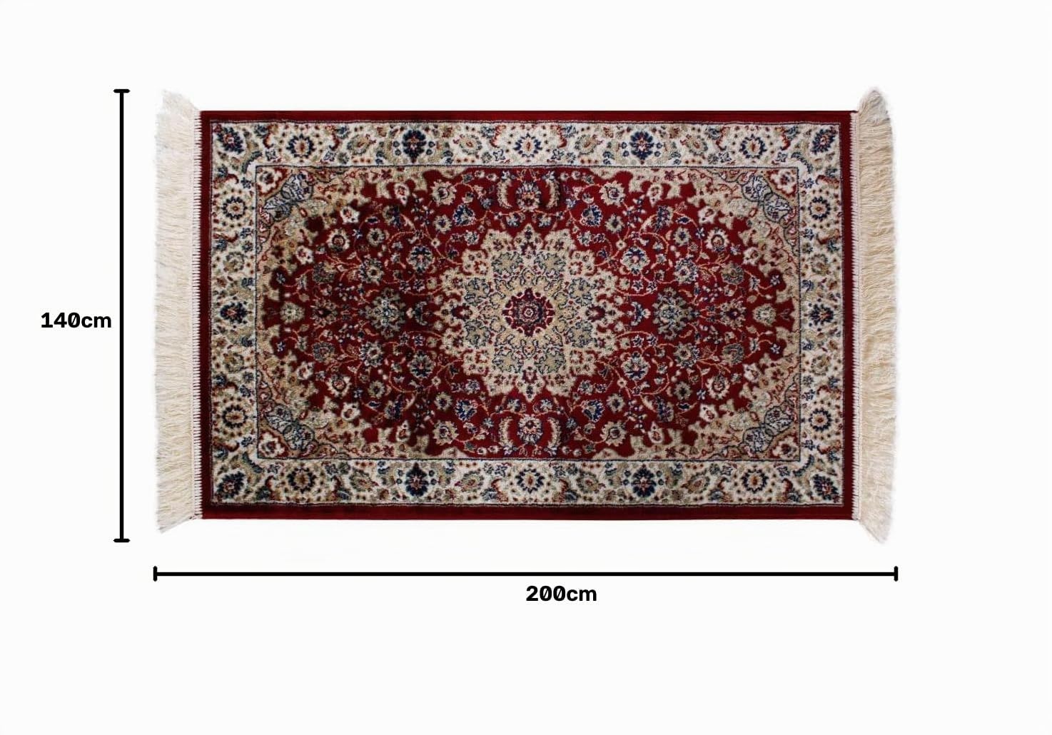 SaRani Tappeto Stile Orientale in Viscosa con Frange, Pelo Corto, Sottile, Morbido e Lucido, Lavabile in Lavatrice, per Salotto Camera Ingresso e Corridoio (Bordeaux, 140x200 cm)
