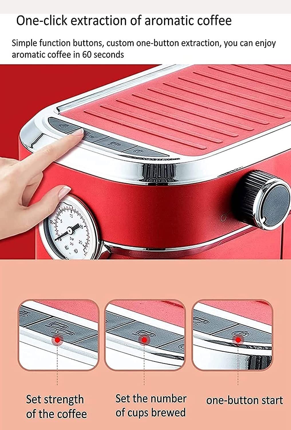 Máquina de café espresso de 15 bares, cafetera espresso y capuchino con espumador de leche, depósito de agua extraíble de 1,1 L, ideal para el hogar y la oficina (color rojo) (rojo)