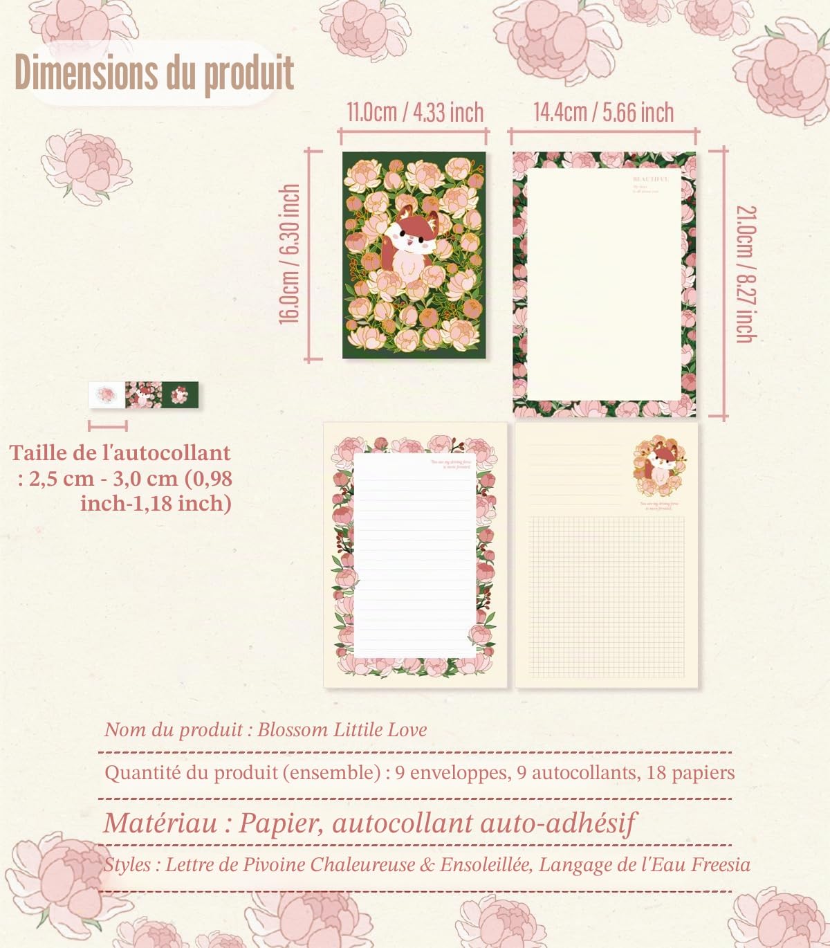 Ensemble de lettres pour enfants - 3 styles de papier à lettre et enveloppes à motifs d'animaux mignons - Ensemble de papeterie Kawaii pour enfants et amateurs d'écriture