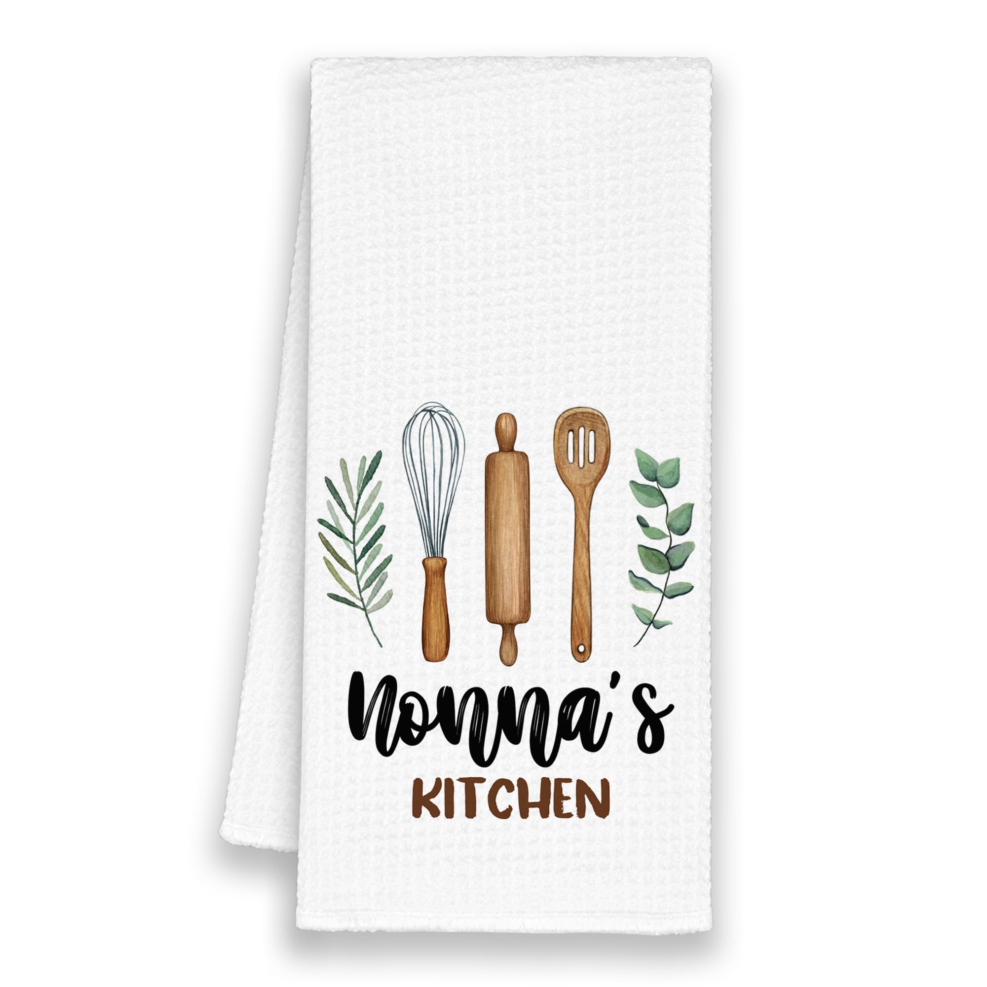 Nonna's Kitchen Towels Gifts, Grandma Christmas Bathroom Hand Towels Gifts for Nonna Birthday Mother's Day, Rustic Eucalyptus Leaf Tea Dish Towel Decor 16x24in