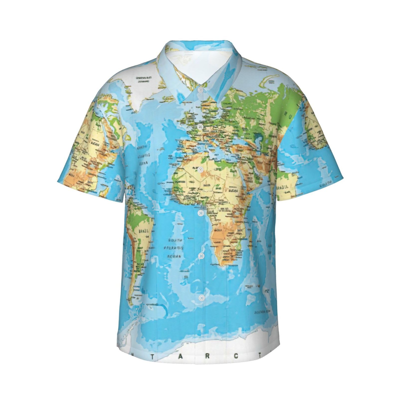 Jejea Men's Black World Map Print Hawaiian Shirt For Short Sleeve Button Down, Summer Beach Shirts,Casual Cuban Top