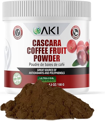 AKI Cascara - Polvo de frutas y café, ideal en antioxidantes y polifenoles, puede apoyar la salud cerebral, ideal para té, café, batidos y productos