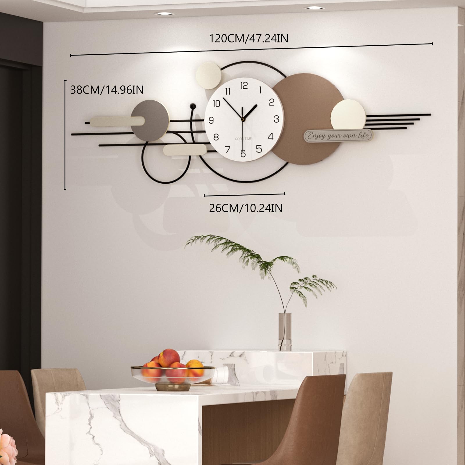 Modern Große Wanduhr Minimalistisch Kreativer Luxus Dekorative Wanduhren Leise ohne tickgeräusche Metallrahmen+Holz Zifferblatt Quarzuhr für Wohnzimmer Schlafzimmer Büro Küche, 120 * 38 cm