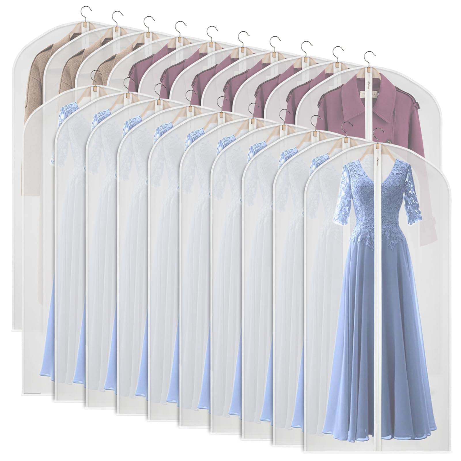 Univivi Hanging Garment Bags, 60 inch Suit Bags for Storage (Set of 20), Breathable Dust for Long Dress Wedding Dress Bag, Clothes Covers for Coats, Suits, Gowns (60cm*152cm)