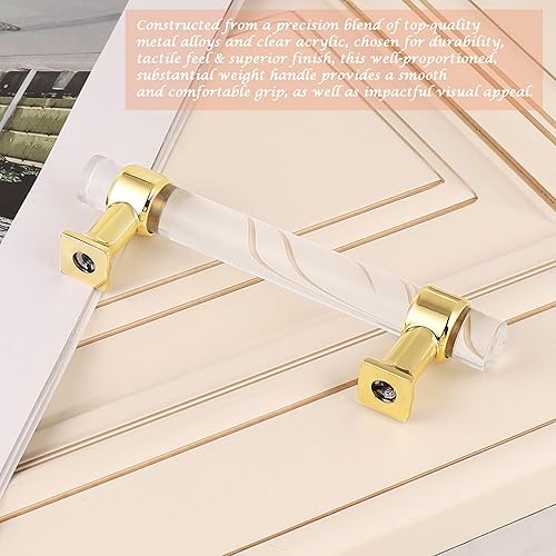 Miniatura 5 de Orger - Paquete de 25 manijas de gabinete de cocina de acrílico de cristal con acabado dorado de 3.75 pulgadas, manijas centrales para gabinetes,