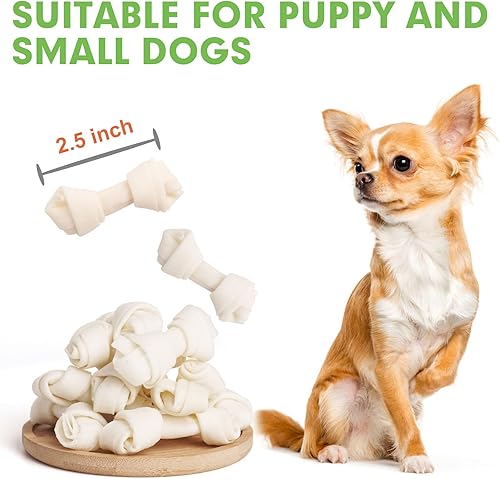 Miniatura 5 de MON2SUN Huesos de cuero crudo para perros, pequeños huesos de cuero crudo naturales, 2.5 pulgadas, 40 unidades para cachorros y perros pequeños