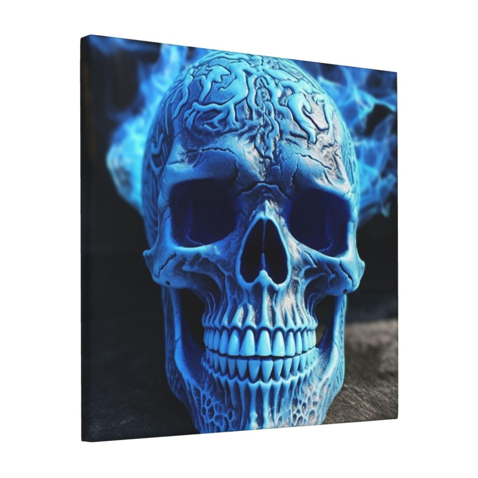 KLOPH 3D Print Blue skull Canvas Wall Art for Living Room 12"x12" Modern Artwork Painting for Bathroom Hanging Canvas Prints Aesthetic Wallart for Bedroom Kitchen Office Wall Decor