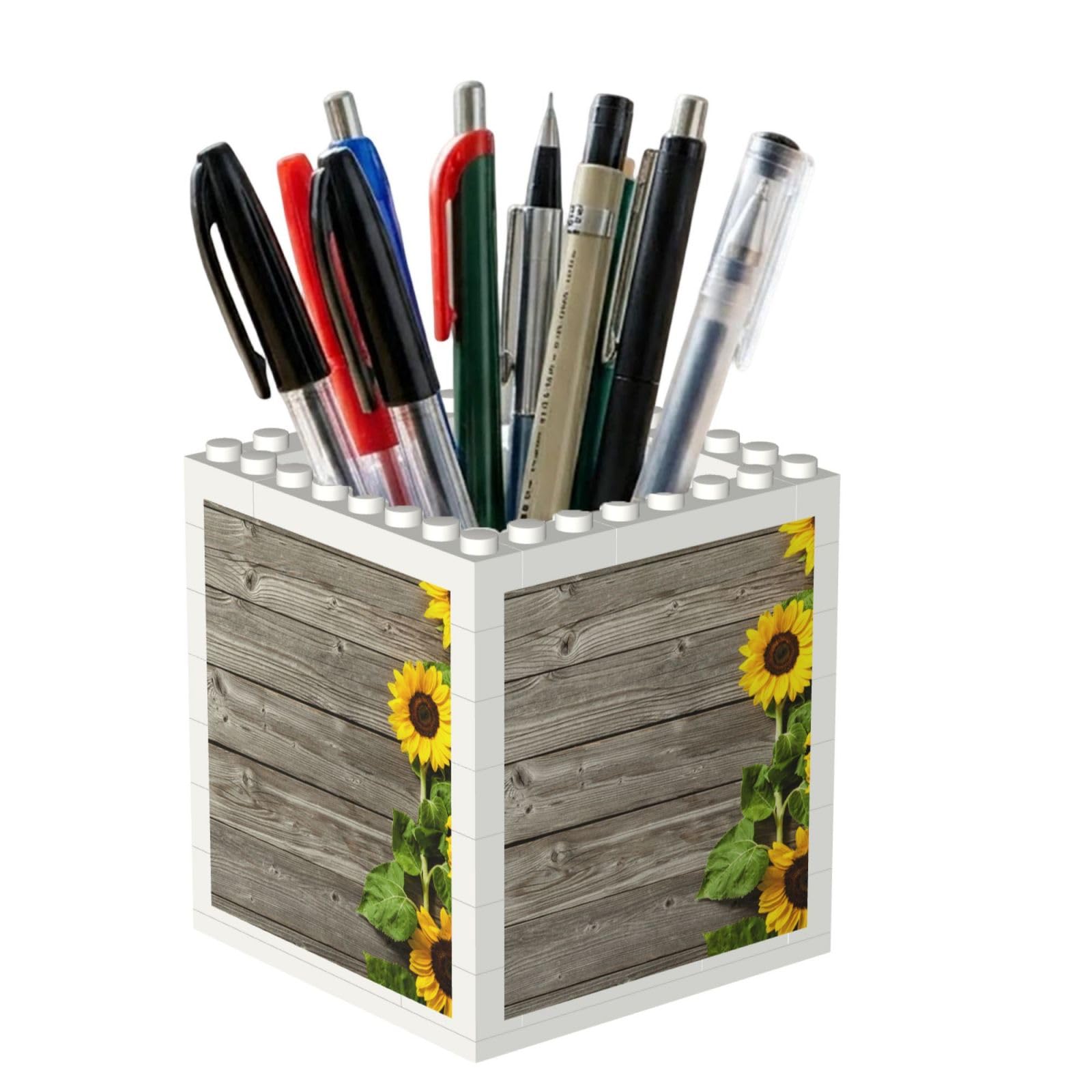 Poadnly Autumn Background With Sunflowers, Pen Pot Pencil Holder for Office Home School, Compact Desk Organiser for Office Stationery