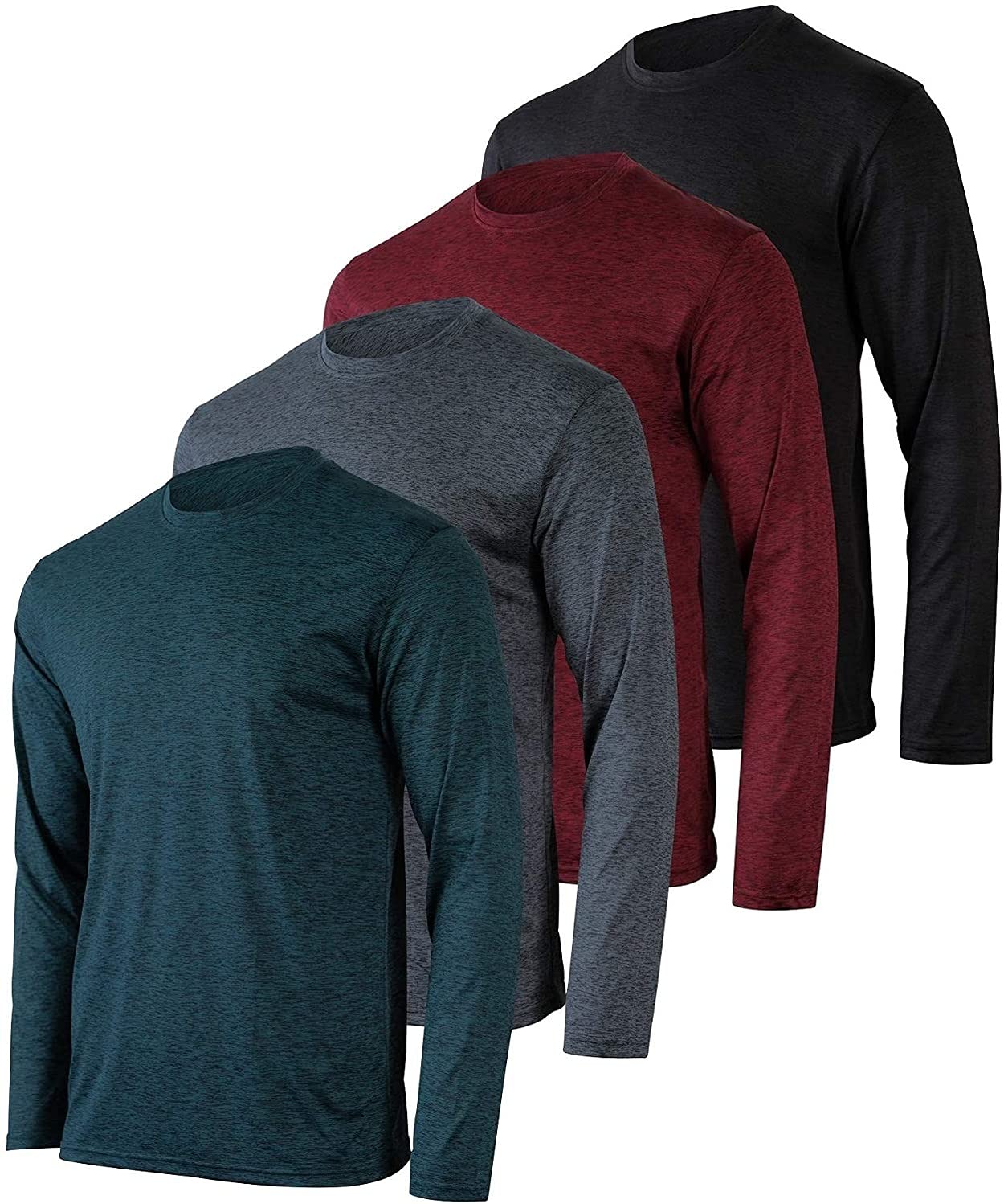 4 Pack : Men's Long-Sleeved T-Shirt with Dry and Sweat-Absorbent Performance, Anti-UV Outdoor Sports Crewneck top