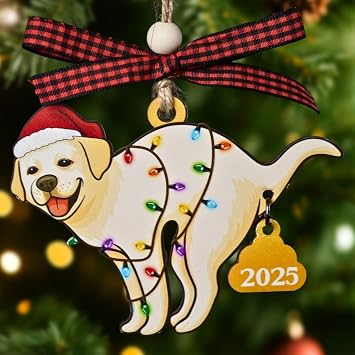 Dog Pooping Ornament - Labrador Ornament for Christmas Tree - Funny Christmas Ornaments 2025, Wooden Dog Ornaments for Pet Lovers, Owners