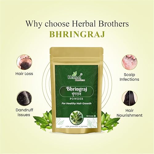 Miniatura 4 de Bhringraj - La solución ayurvédica para todo tipo de cabello, natural y puro (3.53 onzas), paquete de 1 unidad marrón
