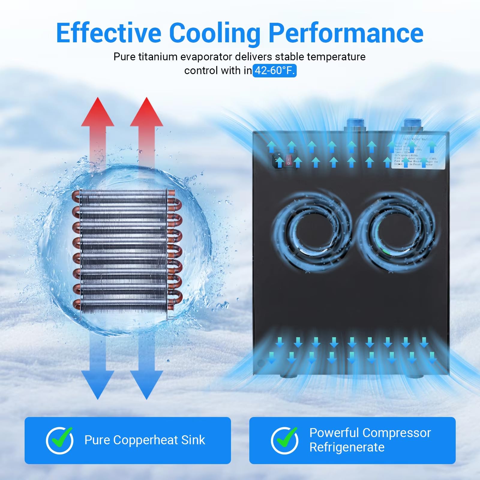 Enfriador de baño frío con filtro y bomba, sistema de refrigeración de temperatura constante de 79 galones, 5-40 ℃, pantalla LED para bañeras y uso universal