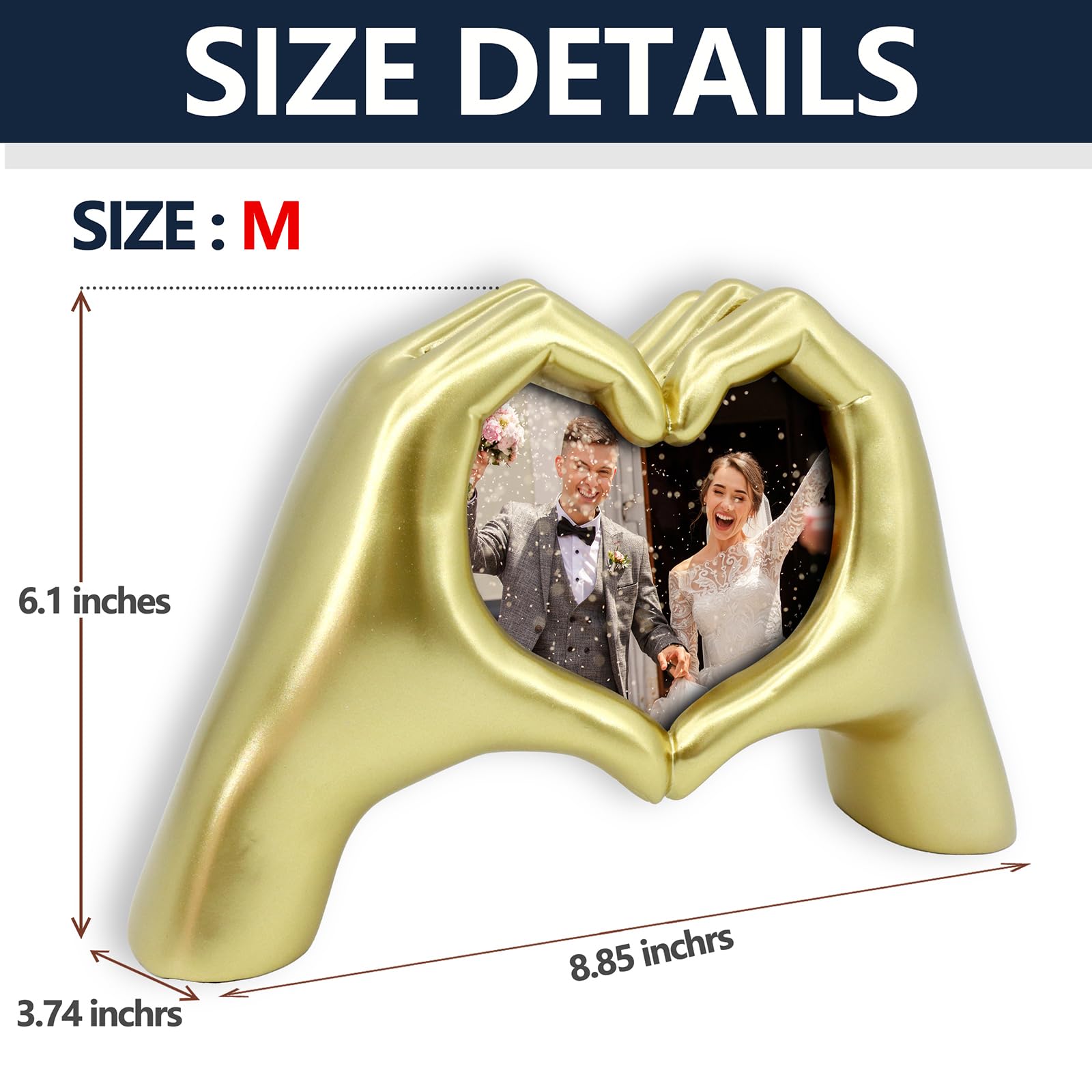 Xmeden Gold Heart Hands Sculpture, Heart Hand Frame for Photos, Statue Decor for Living Room Bedroom Bookshelf, Gifts for Thanksgiving Christmas8.85 * 6.1 * 3.74