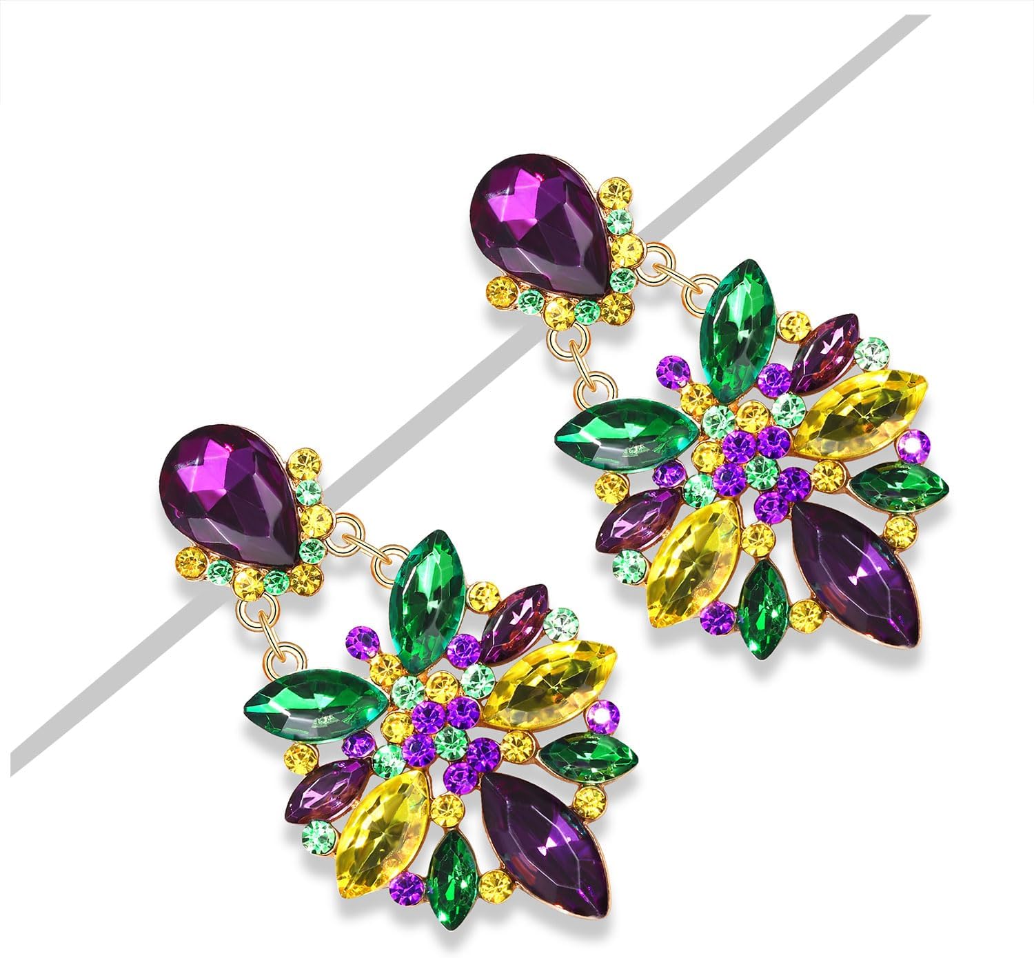 Mardi Gras Earrings for Women Multi Marquise Stone Flower Teardrop Dangle Earrings Carnival Holiday Earrings Fat Tuesday Festive Party Jewelry Gifts - Image 5