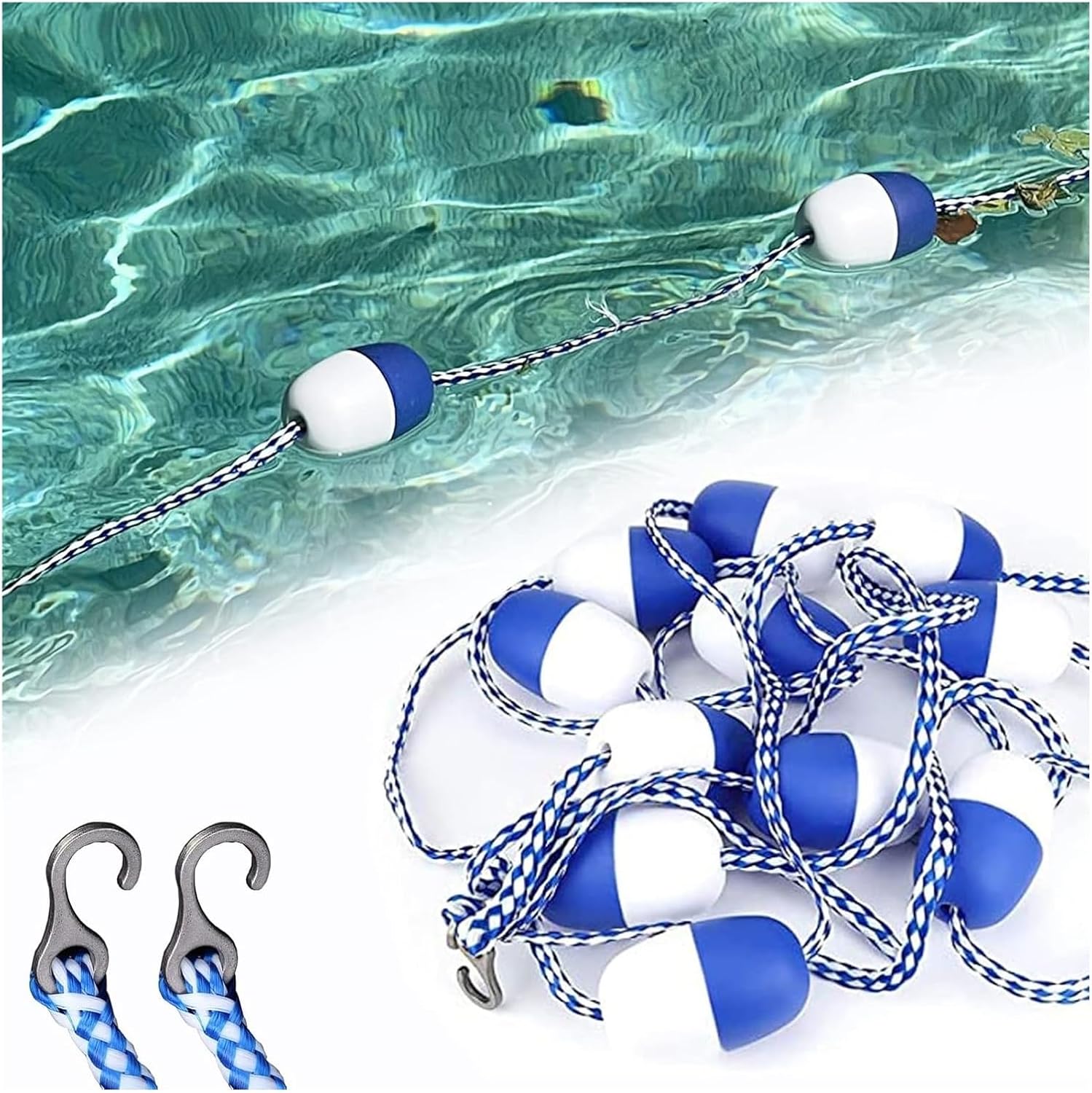 Pool Buoy,Pool Divider Rope Float, Pool Lane Line Dividing Blue White Float, Safety Rope Kits,Long Floating Divider/Cordon
